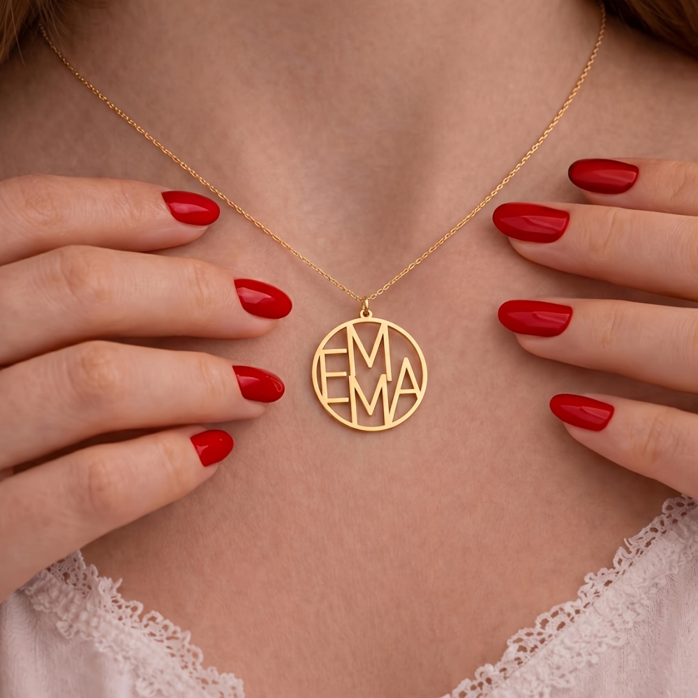 Custom Circle Monogram Name Necklace, Minimalist Gift